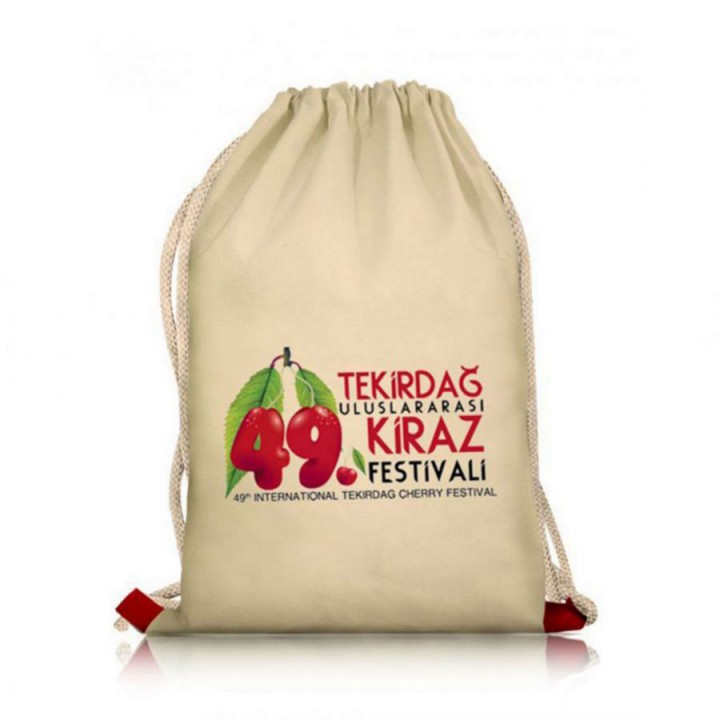 Promosyon İp Büzgülü Ham Bez Sırt Çantası 25x35 cm Logolu Bez Torba